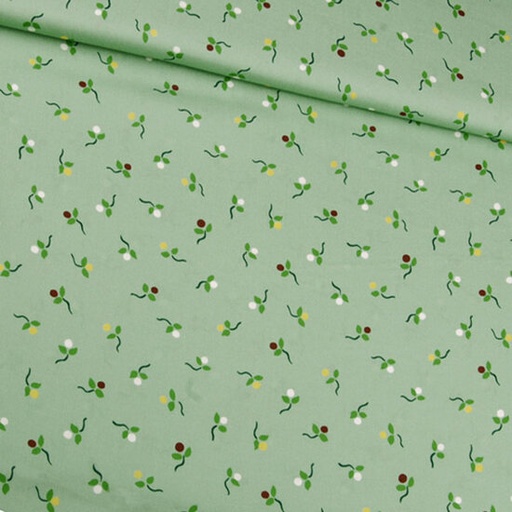 Viscose - mini bloempjes op grijsgroen