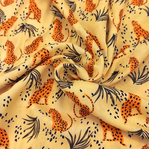 [-] Viscose - luipaarden met vuile poten op geel