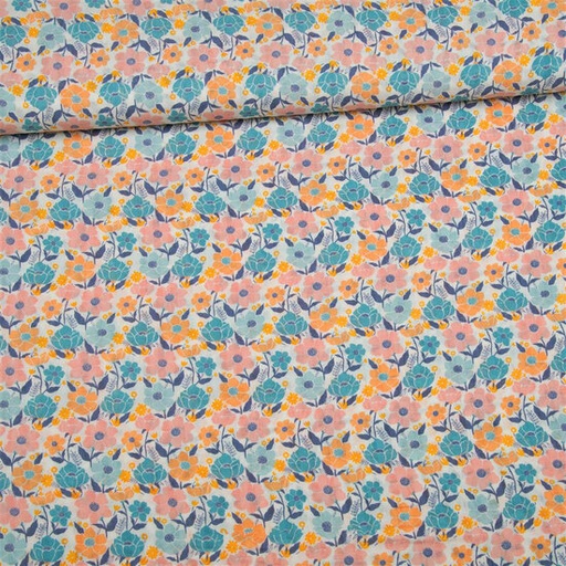 Katoen - pastelbloemen op grootmoederswijze