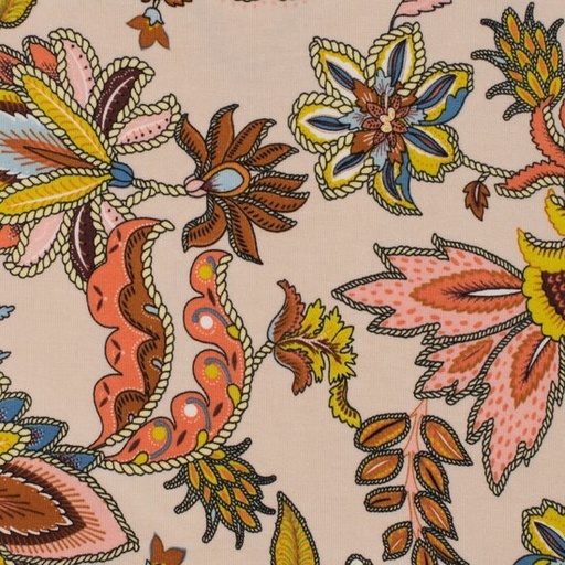 Viscosejersey - bloemenweelde beige