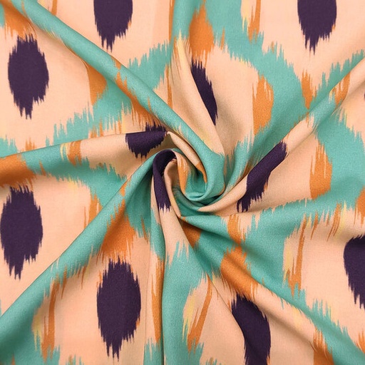 Viscose - ellips motieven turkoois oker