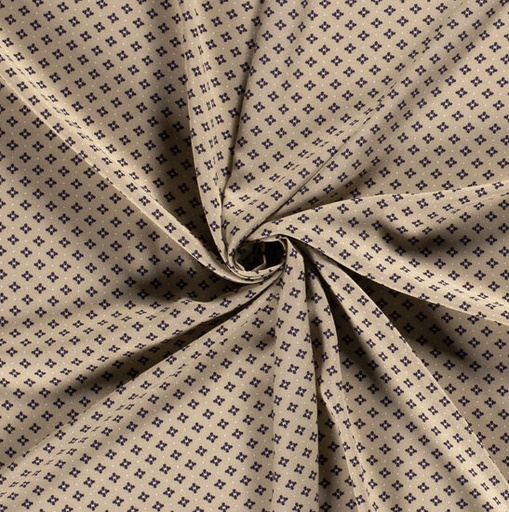 Viscose - Geometrisch blauw kruis op beige