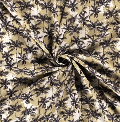Viscose - zwarte palmen in beige mist