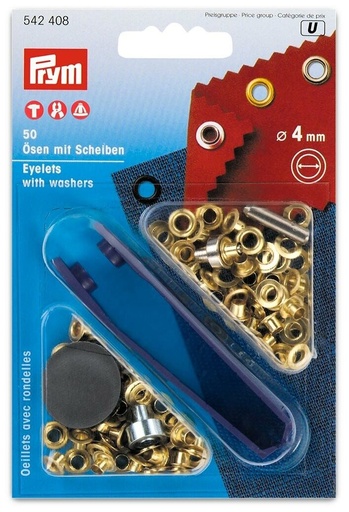 Prym U - ogen met schijven 4mm - goud