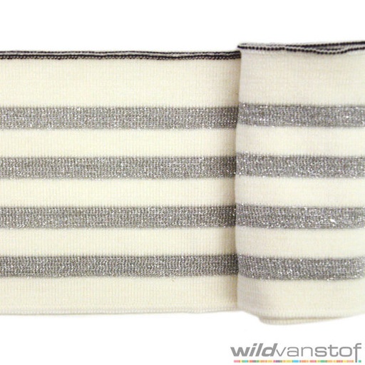 [-] Glitter boord strepen - Ecru en zilver