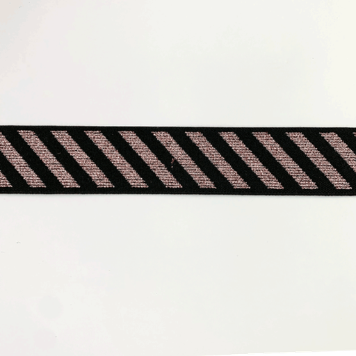 [-] Elastiek 25mm - schuine streep glitterroze - zwart