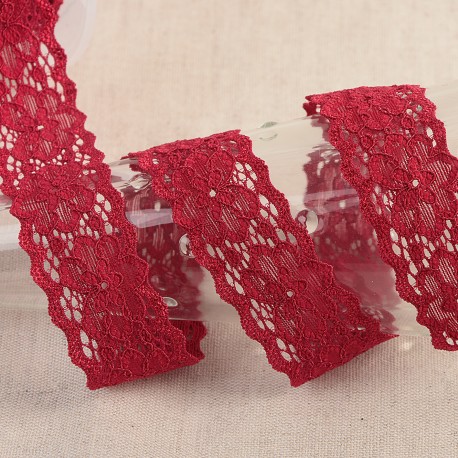 [-] Stretchkant bloemen 25mm - bordeaux 72