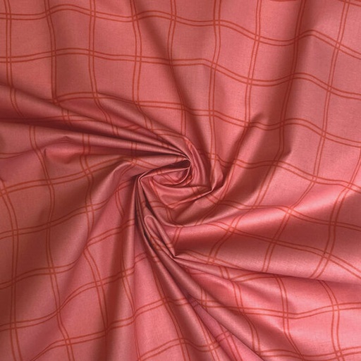 Gecoat Katoen - Roze met rood wiebelraster