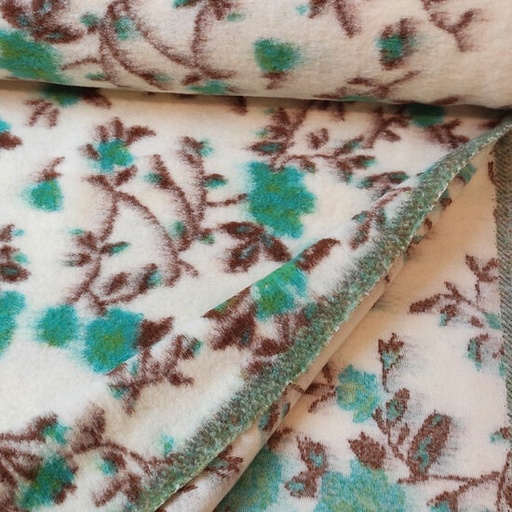 Wol - Ecru met turkoois klimbloempje