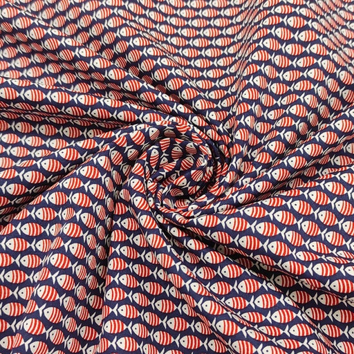 Hemdenstof - Marine met gestreepte vis