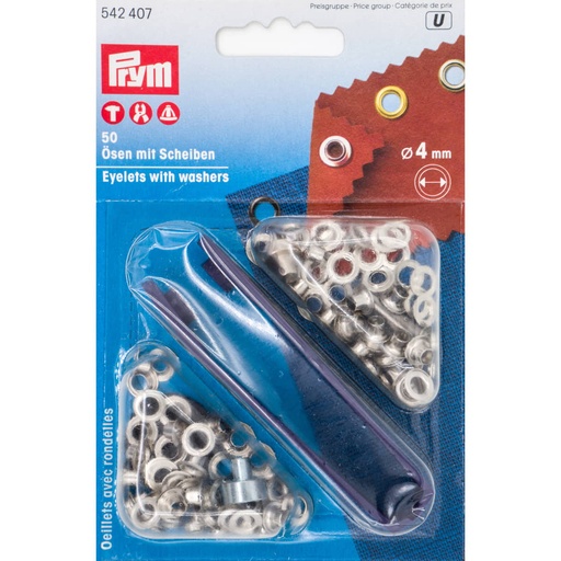 Prym U - ogen met schijven 4mm - zilver