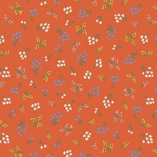 Katoen - Bloementakje op oranje