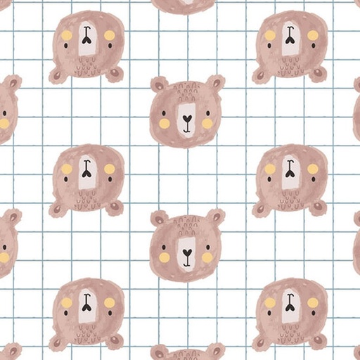 Katoen - Berenhoofd op blauw raster