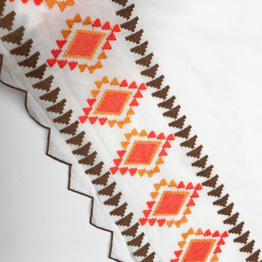 Katoen - Wit met inca broderieboord oranje