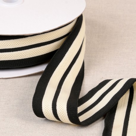 Rekbaar lint 2-streep 50mm - Zwart-wit