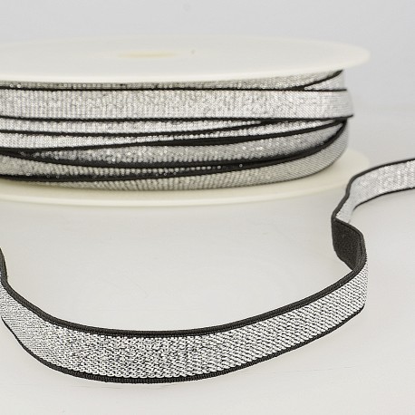 Elastiek metallic 10mm - zwart met zilver lurex