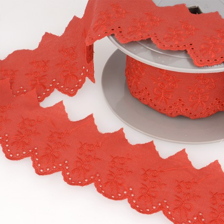 Broderie anglaise 54mm - bloemenstrikslinger rood 8