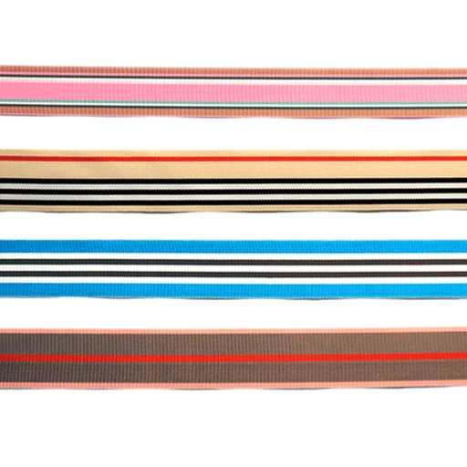 Sierlint 25mm - ripslint strepen serie 1 blauw bruin