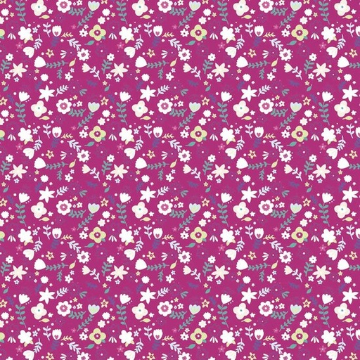 Katoen - Tropica flowers op donkerfuchsia