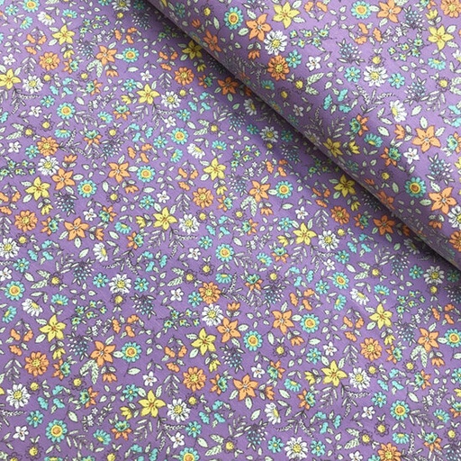 Jersey - Violet met mini heidebloempjes