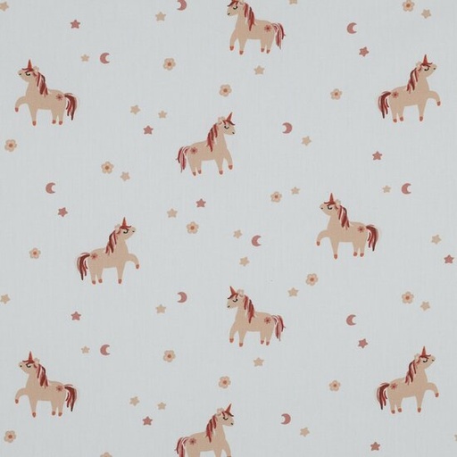 Katoen - Unicorns tussen bloemen wit