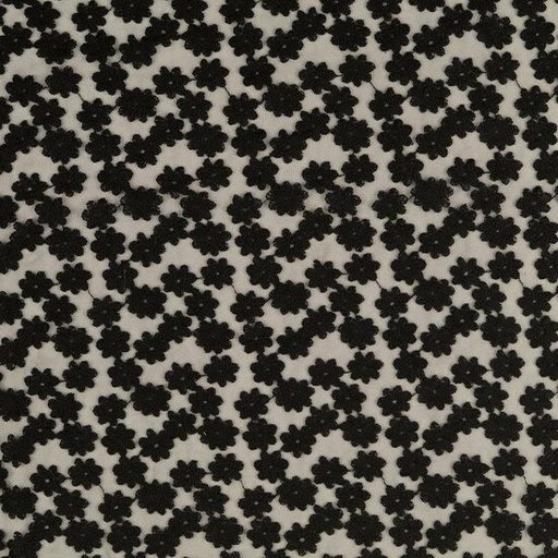 Mesh - Geborduurd bloempje zwart