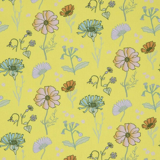 Katoen - Geel zomerwaaier bloemen