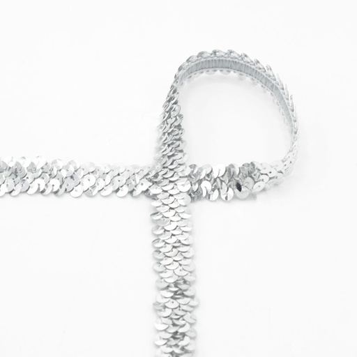 Pailletten rekbaar lint 30mm - zilver 561