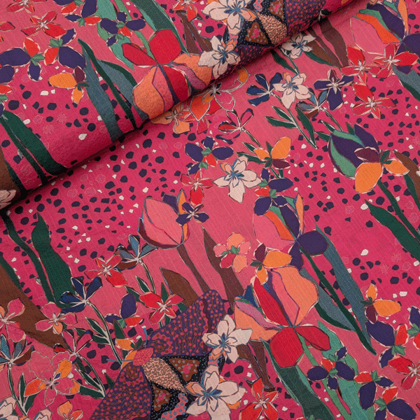 Katoen - Roze met bloempjes madou