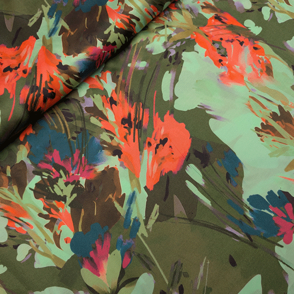 Viscose glanzend - Munt en groene bloemimpulsie madou