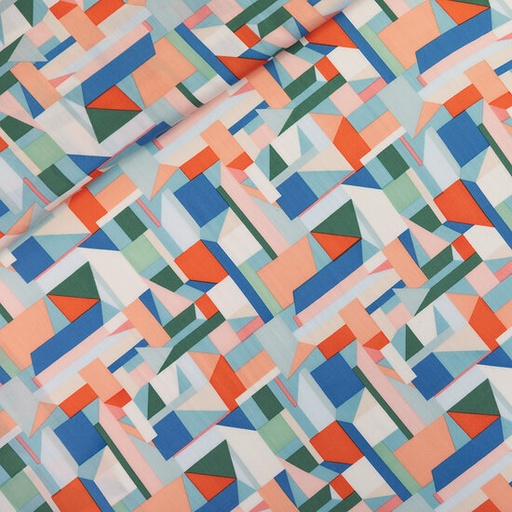 Viscose satijn - playtime cubistics