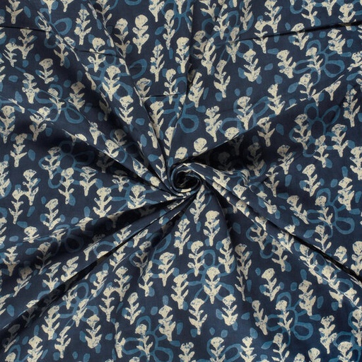 Katoen - Batik abstracte bloemen marine