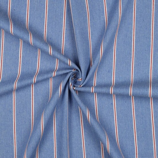 Jeans - blauw met fijn wit en rood lijntje