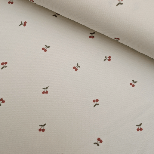 Rib jersey - Kersen op ecru