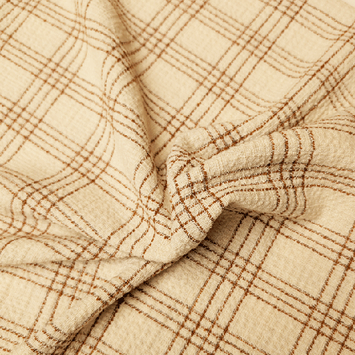 Jacquard jersey - Carreaux ecru en donker camel fi