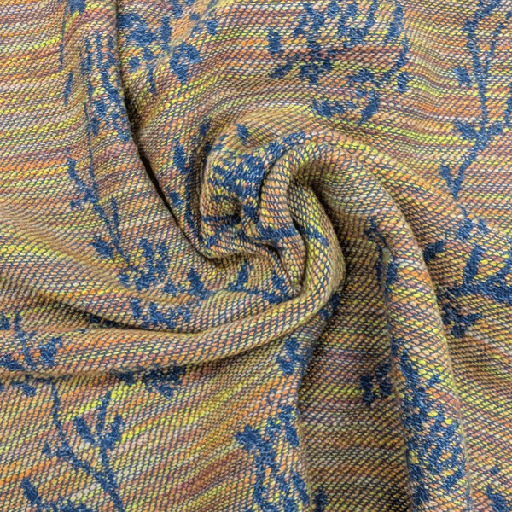 Jacquard - Denimblauw met twijgjes fi