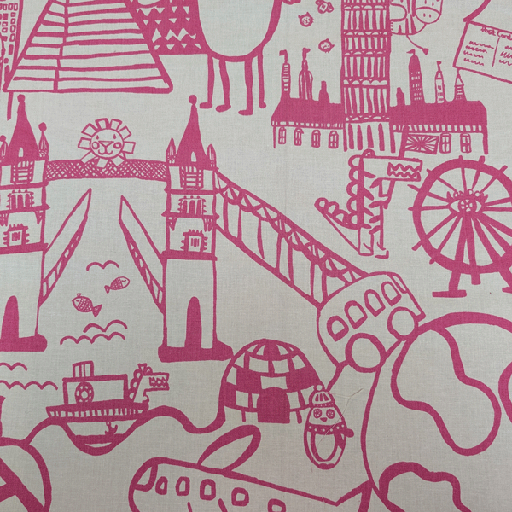 Deco stof - Reis rond de wereld roze