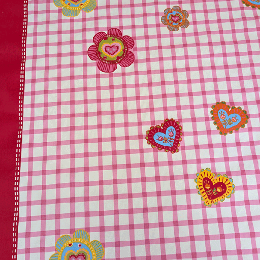 Deco stof - Bloemen op roze vichy