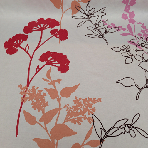 Deco stof - Flock roze bloem op ecru