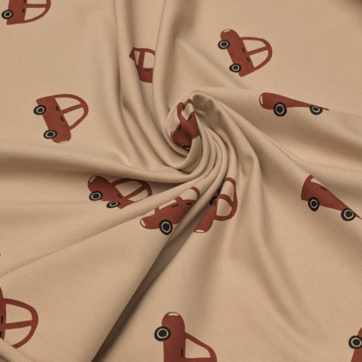 French terry - Kleine karretjes op beige