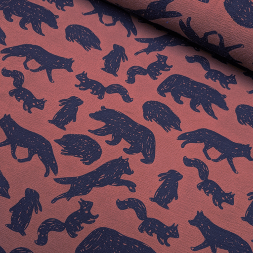 Terry crepe - Zwarte bosdieren 