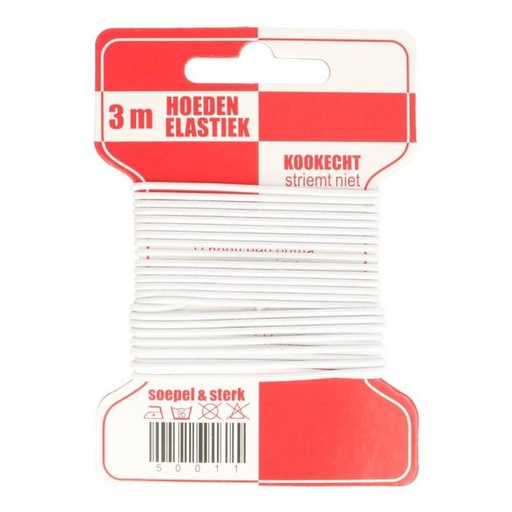 Hoedenelastiek 1mm - Wit (3m)
