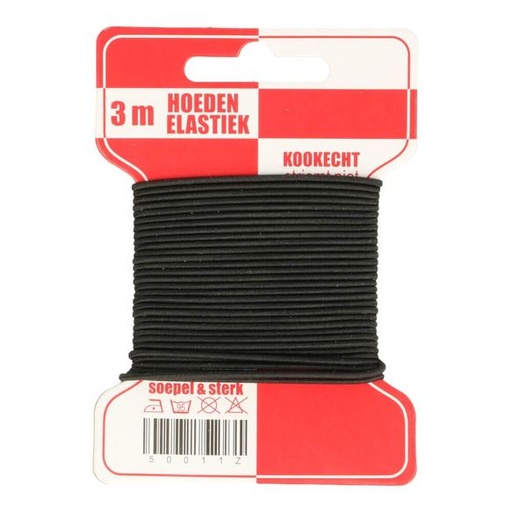Hoedenelastiek 1mm - Zwart (3m)