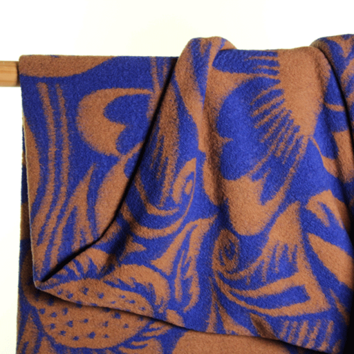 Mantelstof  - Blue and brown flower wool