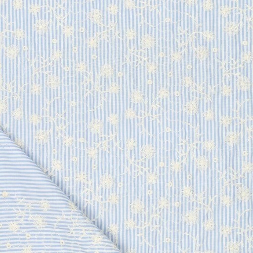 Broderie - Blauw gestreept met bloemslinger