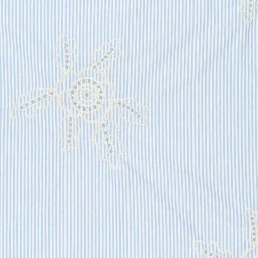 Broderie - Blauw gestreept met grote bloem