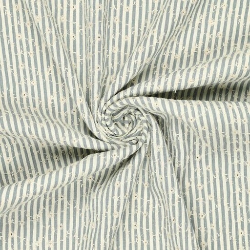 Damesstof - Denimstreepje met kleine bloempjes