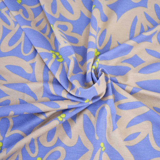 Jersey - Geperforeerde bloem lilabeige fluo