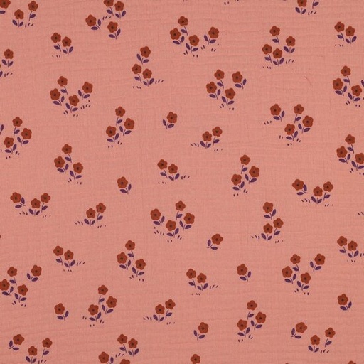 Double gauze - Bloemenboeket op koraalroze