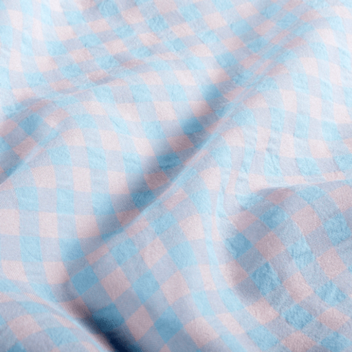 Katoen seersucker - vichy rose blue 10mm 